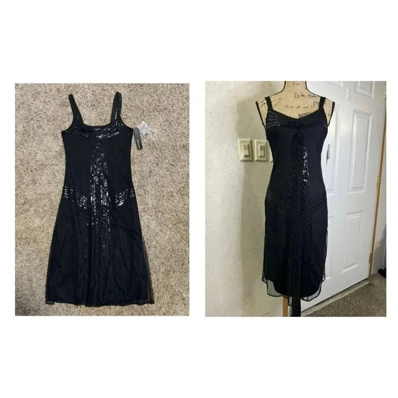 IDEOLOGY Black Sequin Mesh WhimsiGoth Witchy Slip Fairy Grunge Dress Womens XS - Picture 1 of 13